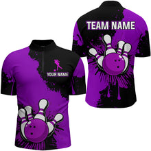 Load image into Gallery viewer, Custom Purple Bowling Jersey For Men Bowling Shirt Team Bowling Quarter-Zip Shirt CP05