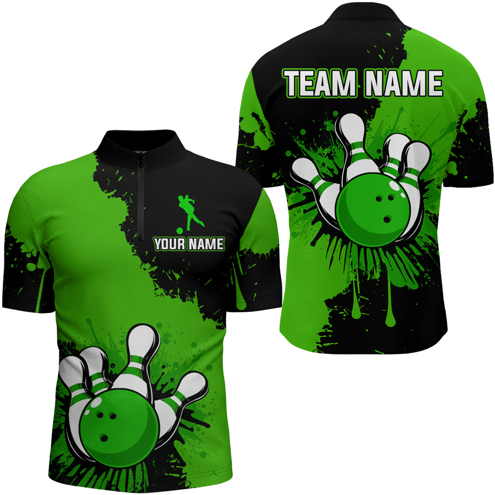 Custom Green Bowling Jersey For Men Bowling Shirt Team Bowling Quarter-Zip Shirt CP05