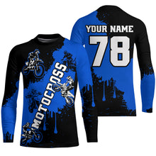 Load image into Gallery viewer, Blue custom dirt bike jersey adult&amp;kid Motocross jersey upf30+ mens women Motocross Shirt| CTP03