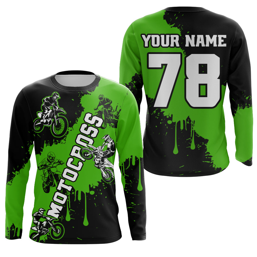 Green custom dirt bike jersey adult&kid Motocross jersey upf30+ mens women Motocross Shirt| CTP03