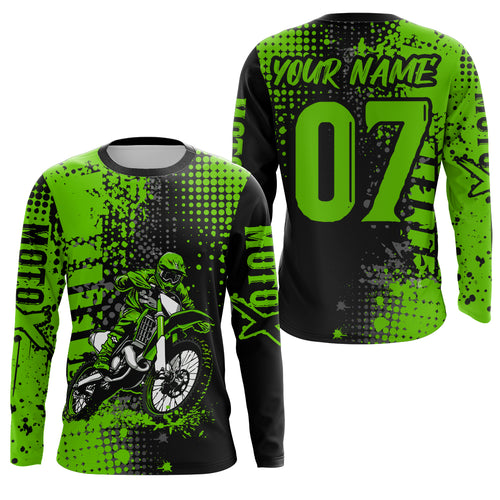 Adult&Kid Green Custom Dirt Bike Jersey Motocross Jersey Upf30+ Motocross Shirt| CTP73