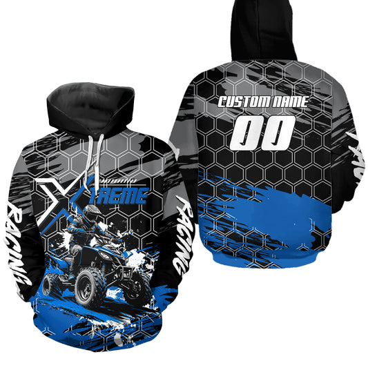 Blue Atv Racing Hoodie Custom Quad Bike Shirt Upf30+ Adult Youth Off-Road Atv Motocross Hoooded  NHN008