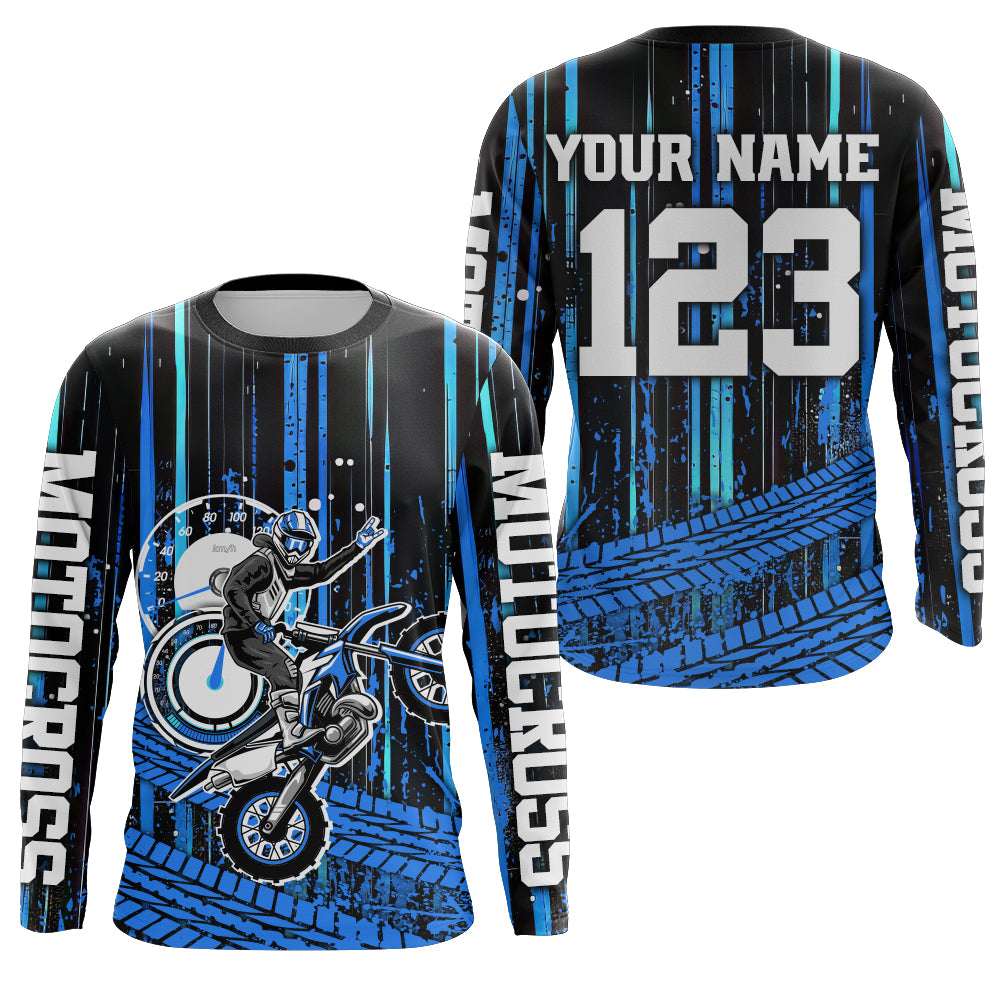 Blue Motocross Jersey Upf30+ Custom Dirt Bike Jersey Mens Women Off-Road Jersey Adult&Kid| CTP60