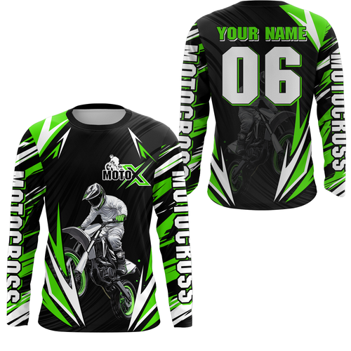 Adult&Kid Custom Green Motocross Jersey for Men Women Upf30+ Extreme Dirt Bike Shirt| CTP76