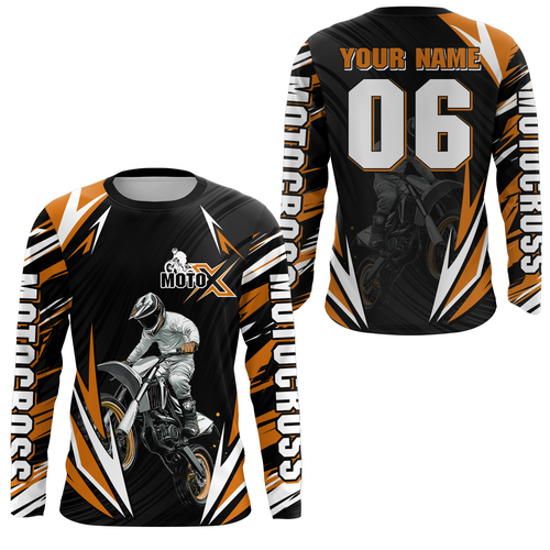 Adult&Kid Custom Orange Motocross Jersey for Men Women Upf30+ Extreme Dirt Bike Shirt| CTP76