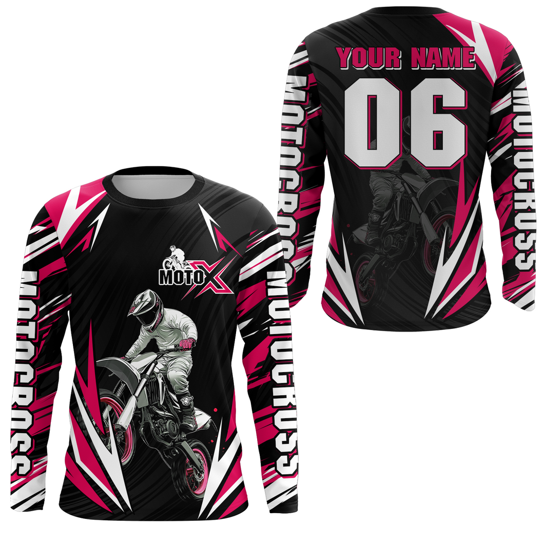 Adult&Kid Custom Pink Motocross Jersey for Men Women Upf30+ Extreme Dirt Bike Shirt| CTP76