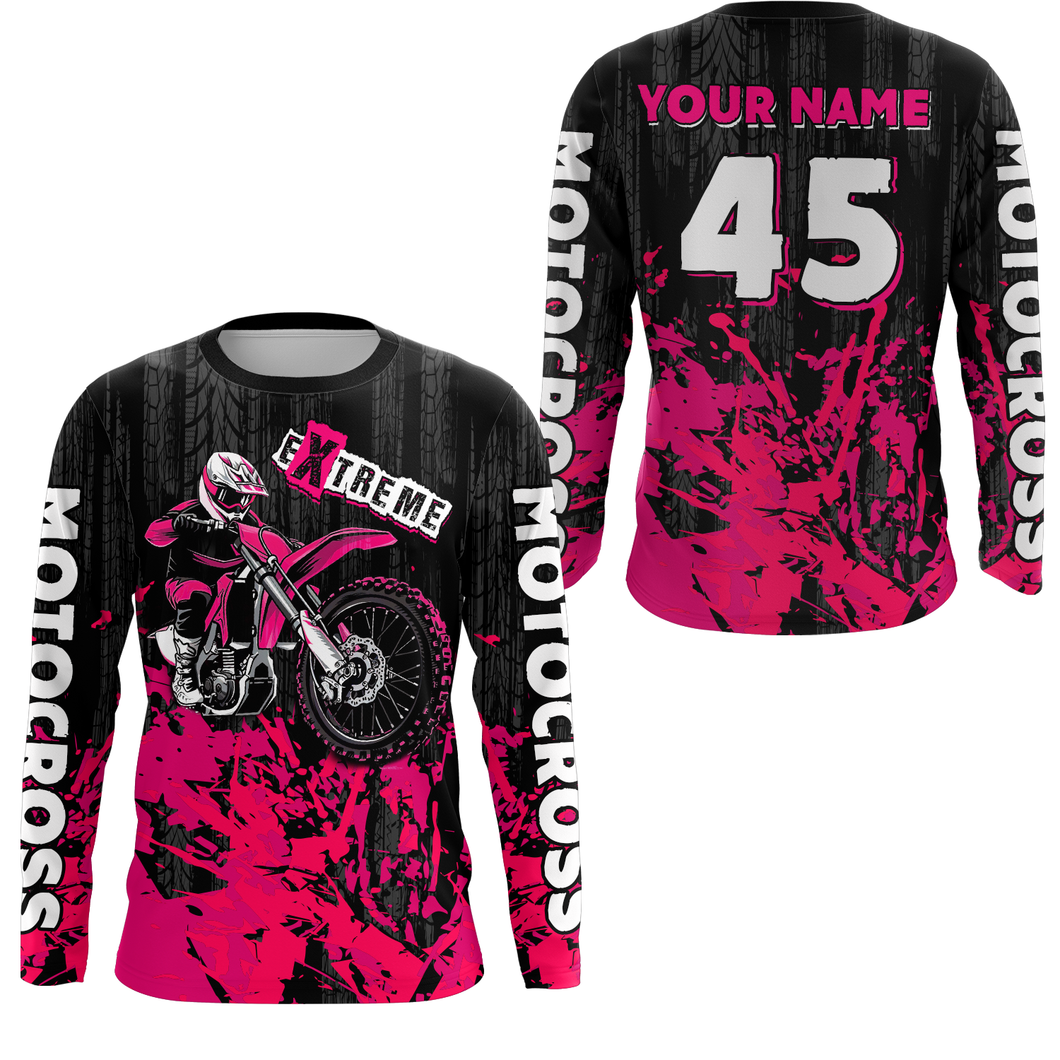 Adult&Kid pink custom Motocross jersey upf30+ dirt bike jersey mens women Motocross Shirt| CTP01
