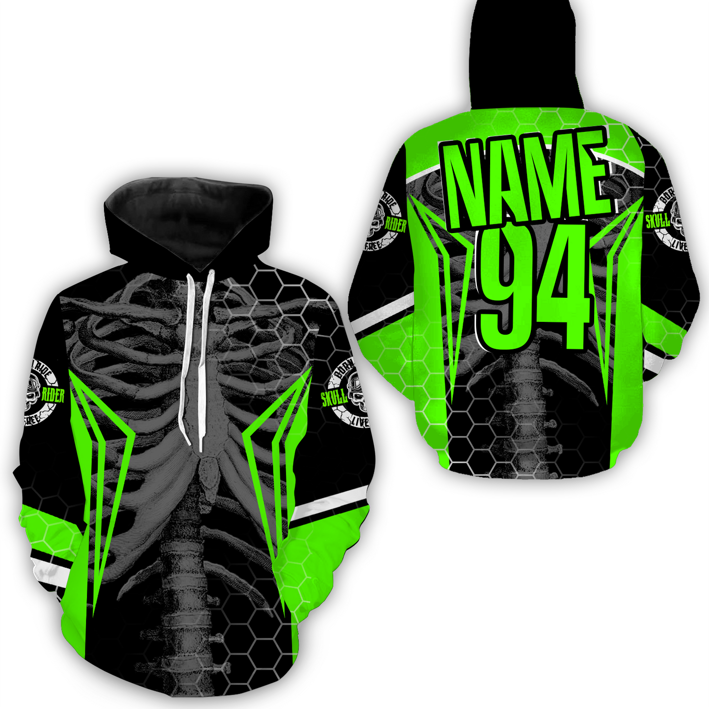 Custom Dirt Bike Hoodie Green Cool Bone Motocross Hooded Youth Motorcycle Hoodie| CTP42