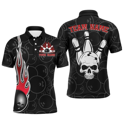Men Skull Bowling Jersey Custom Bowling Team Shirts Unisex Bowling Men Short Sleeve Polo Shirt CP30