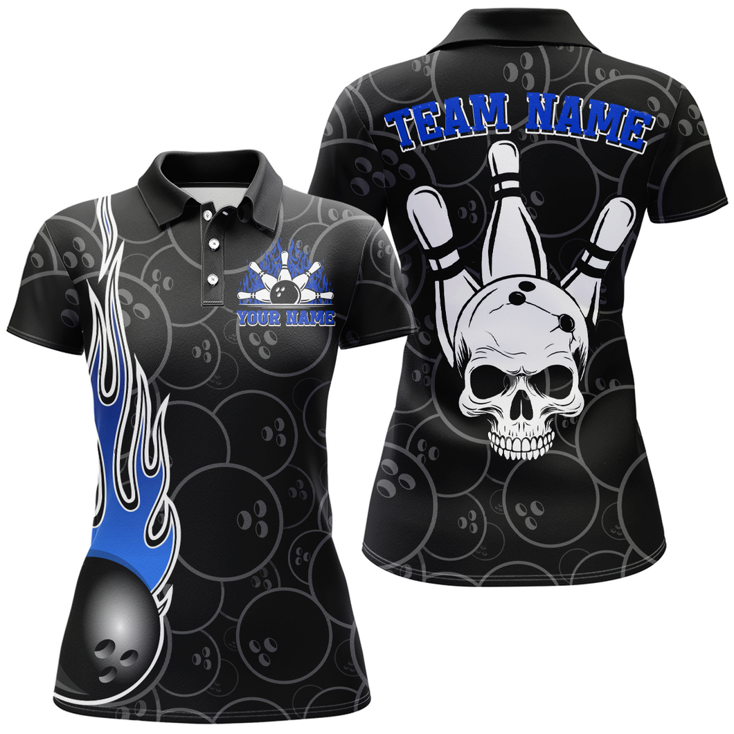 Women Skull Bowling Jersey Custom Bowling Team Shirts Unisex Bowling Women Short Sleeve Polo Shirt CP30