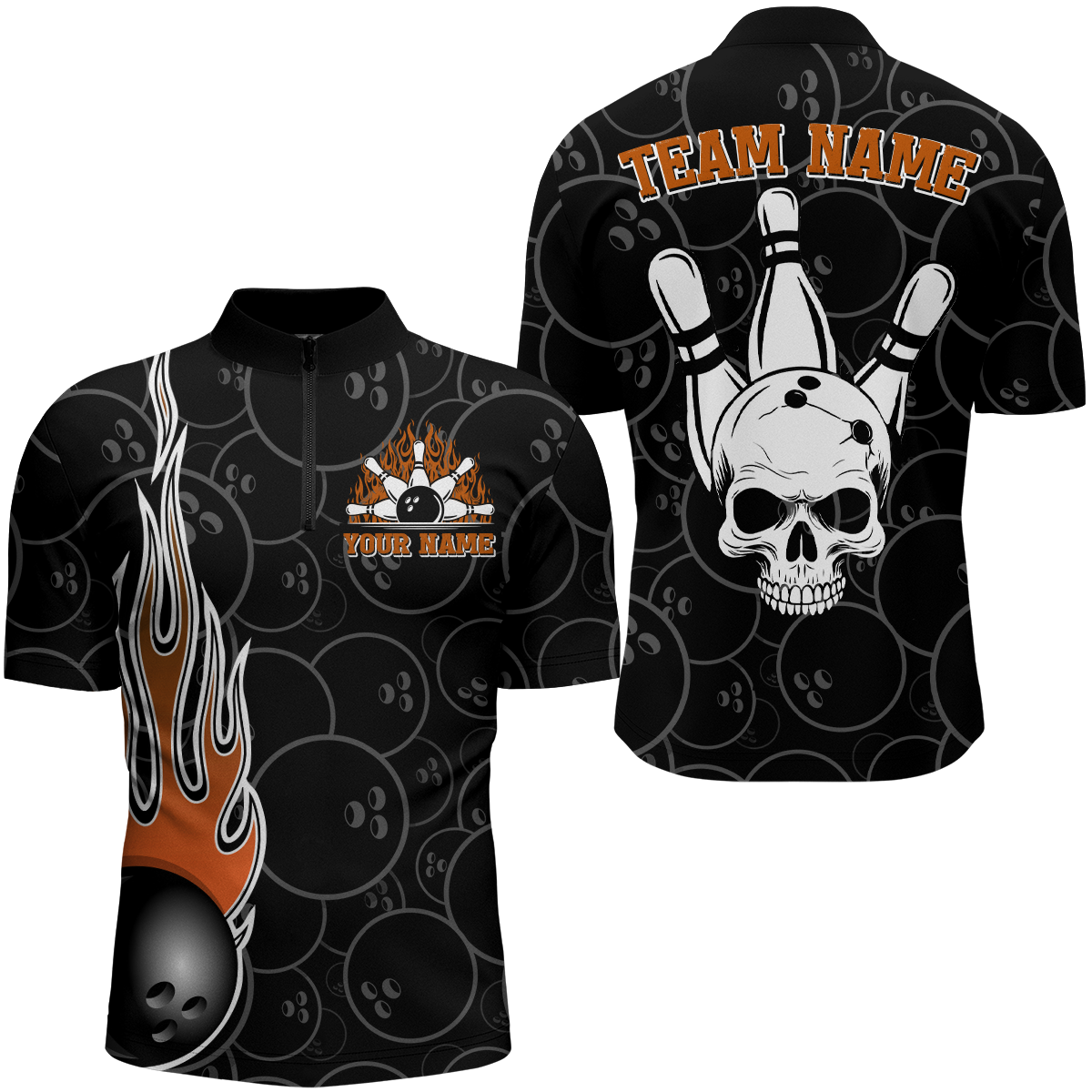 Men Skull Bowling Jersey Custom Bowling Team Shirts Unisex Bowling Men Short Sleeve Quarter-zip Shirt CP30