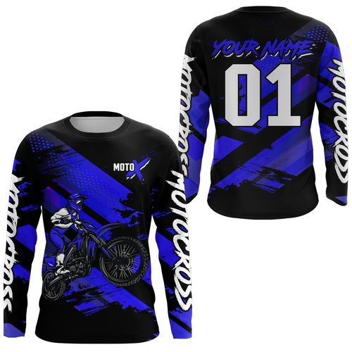 Adult&Kid Blue Custom Dirt Bike Jersey Motocross Jersey Upf30+ Motocross Shirt| CTP79