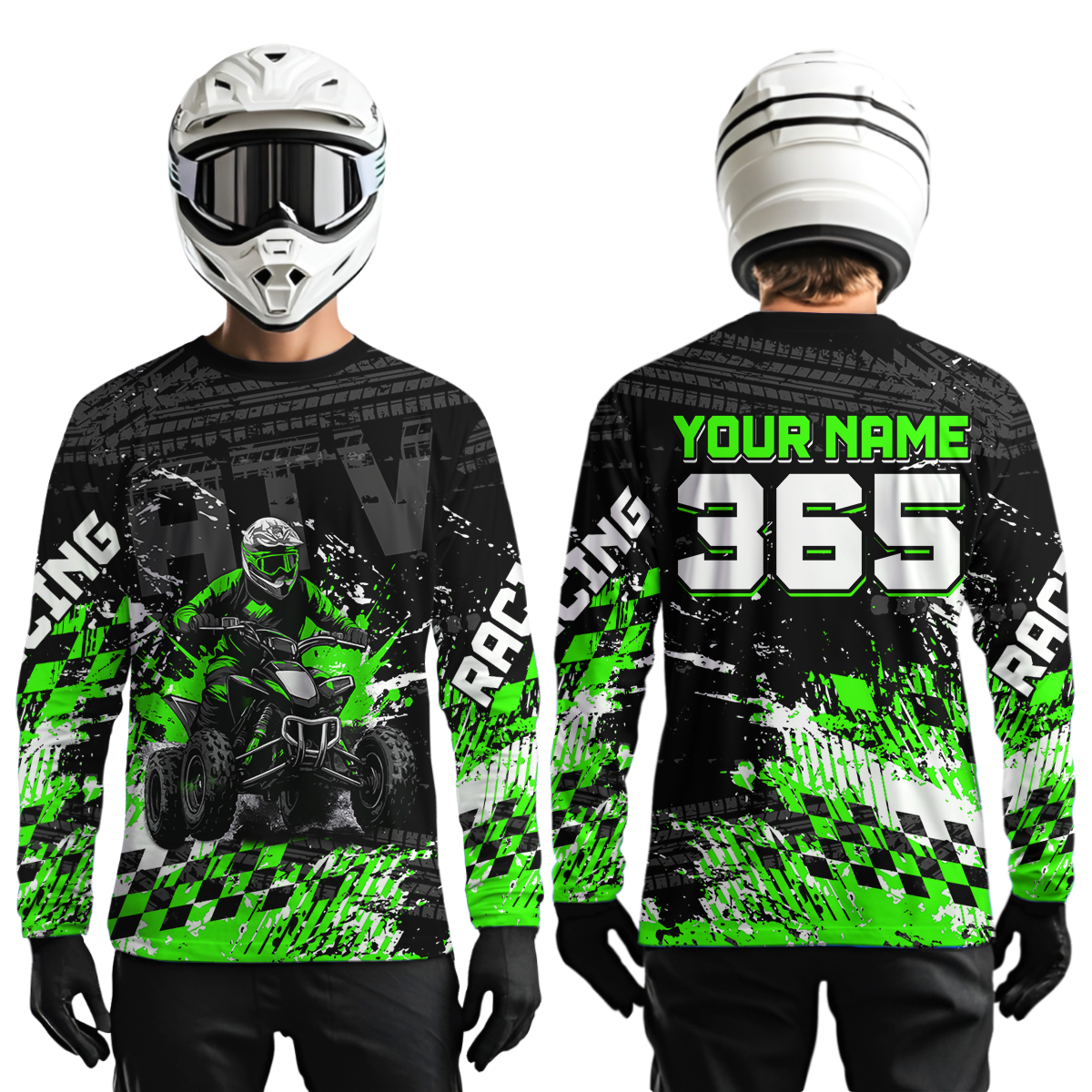 Custom Green ATV Motocross Jersey Upf30+ Quad Bike Shirt Extreme Racing Adult Youth Off-Road Quad Shirt NHN009