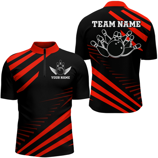 Red Bowling Jersey Men And Women Custom Bowling Team Shirts Unisex Bowling Polo Quarter-zip CP26