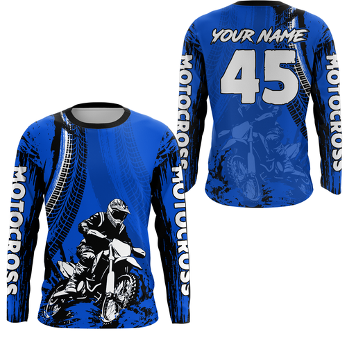 Adult&Kid Blue Custom Motocross Jersey UPF30+ MX Racing Biker Off-road Dirt Bike Racewear| CTP65