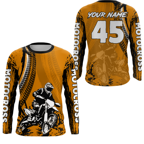 Adult&Kid Orange Custom Motocross Jersey UPF30+ MX Racing Biker Off-road Dirt Bike Racewear| CTP65