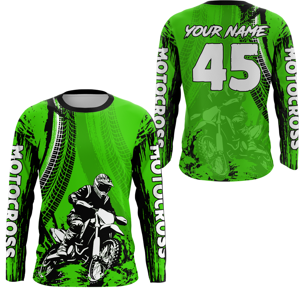 Adult&Kid Green Custom Motocross Jersey UPF30+ MX Racing Biker Off-road Dirt Bike Racewear| CTP65