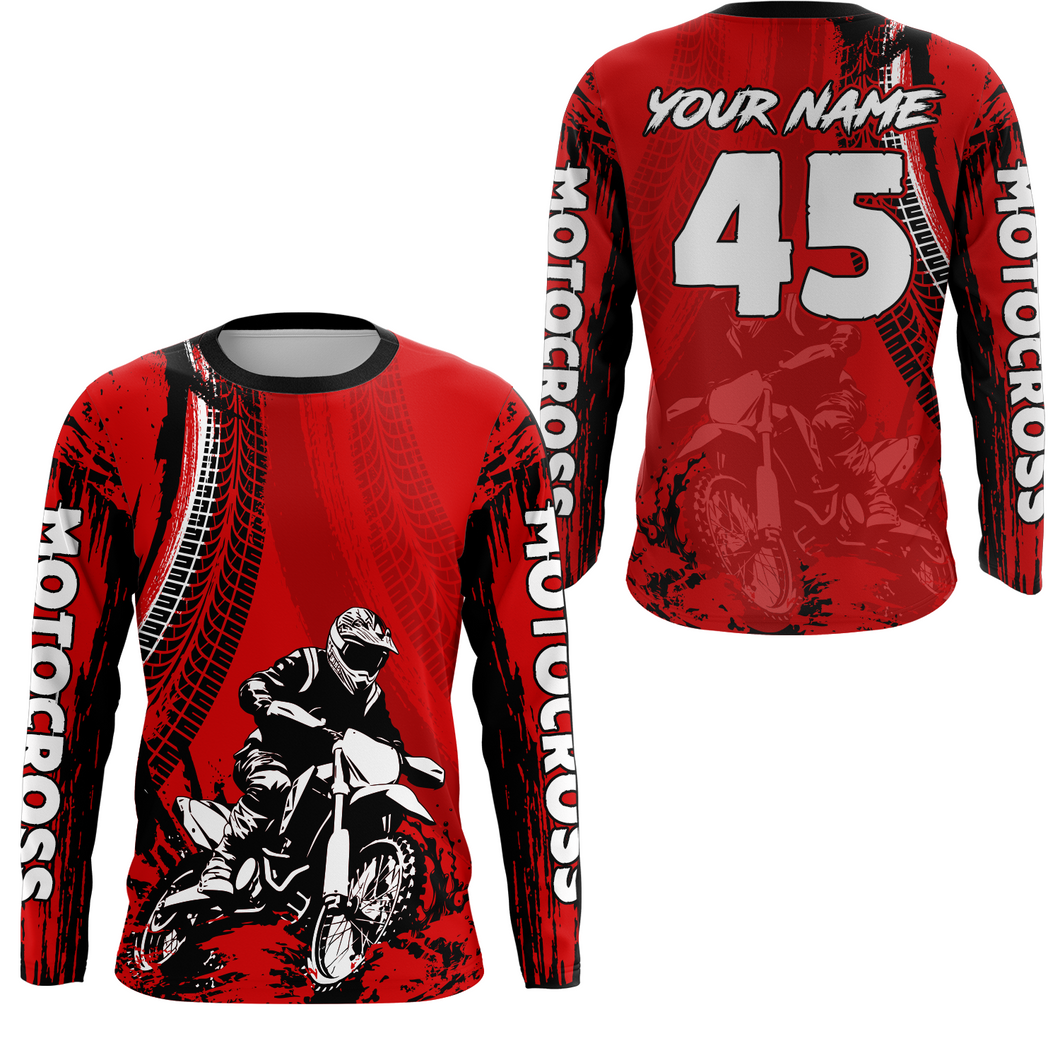 Adult&Kid Red Custom Motocross Jersey UPF30+ MX Racing Biker Off-road Dirt Bike Racewear| CTP65