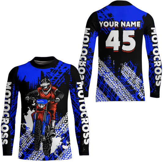 Custom Blue Motocross Jersey for Men Women Upf30+ Dirt Bike Shirt Racing Jersey| CTP102