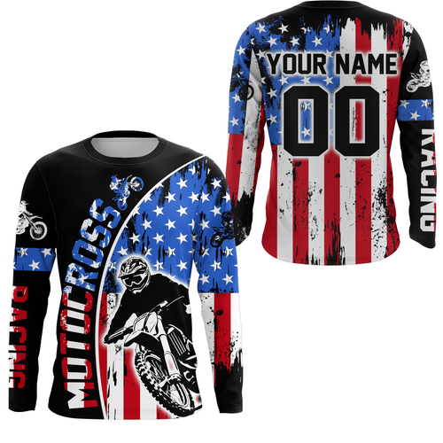Adult&Kid Custom American Flag Dirt Bike Jersey Motocross Jersey Upf30+ Motocross Shirt| CTP77