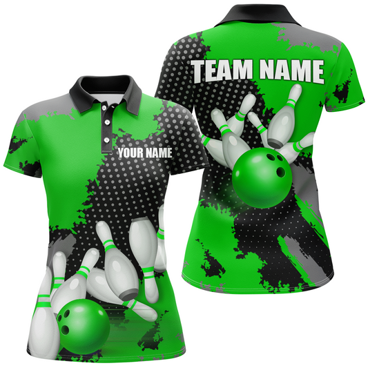 Green Bowling Jersey Men Women Custom Bowling Team Shirts Unisex Bowling Polo Quarter-zip CP27