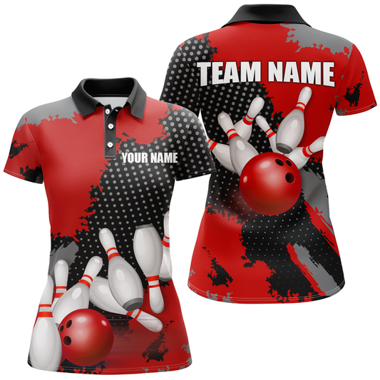 Red Bowling Jersey Men Women Custom Bowling Team Shirts Unisex Bowling Polo Quarter-zip CP27