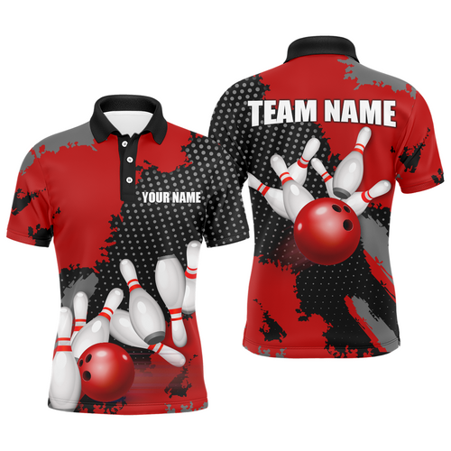 Red Bowling Jersey Men Women Custom Bowling Team Shirts Unisex Bowling Polo Quarter-zip CP27