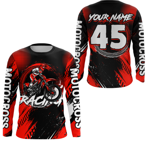 Custom Dirt Bike Red Jersey Motocross Jersey Upf30+ Mens Women Motocross Shirt| CTP22
