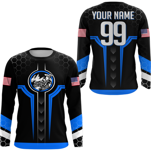 Adult&Kid Blue Custom Dirt Bike Jersey Motocross Jersey Upf30+ Motocross Shirt| CTP78