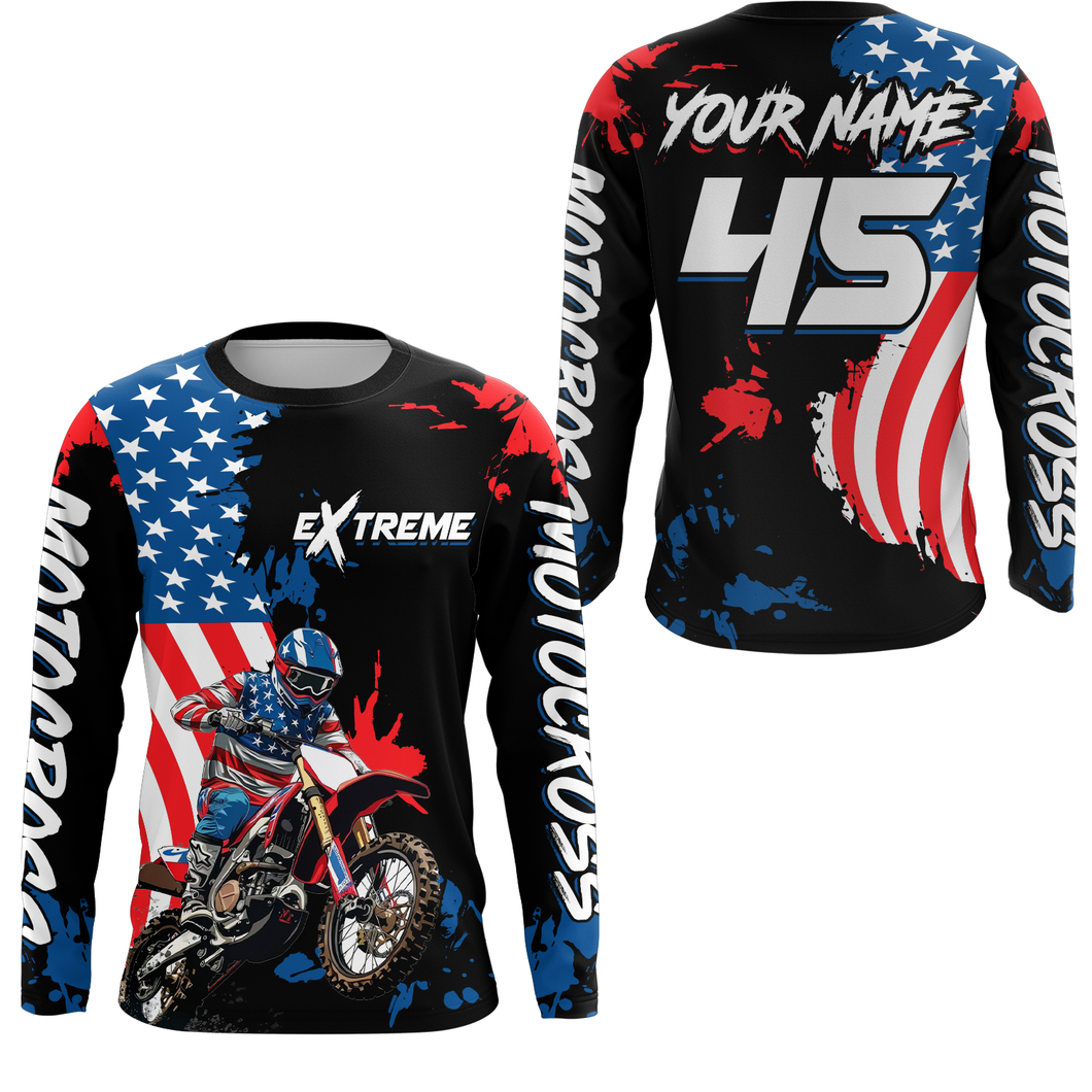 Adult&Kid Custom US Flag Motocross Jersey UPF30+ MX Racing Biker Off-road Dirt Bike Racewear| CTP62