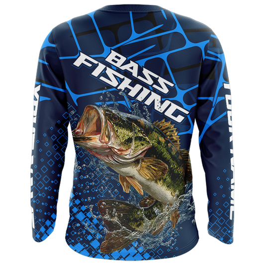 Largemouth Bass Fishing, Fishing Shirts Long Sleeve, Fishing Gift  | Blue NHT385