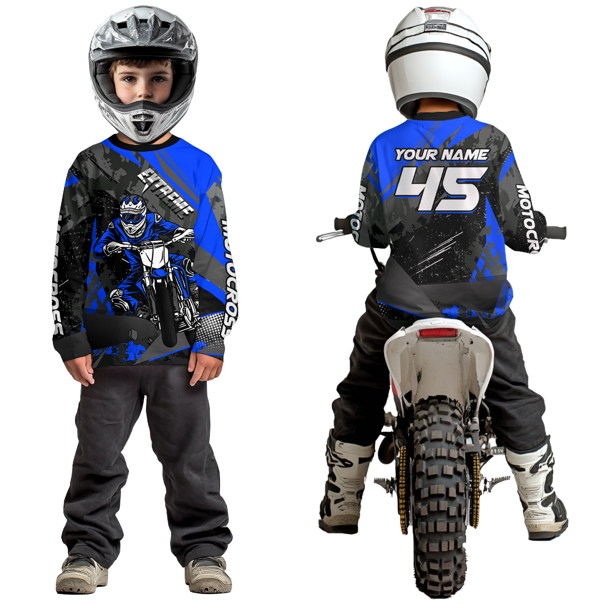 Blue Youth Motocross Shirts Custom MX Racing Extreme Shirts Kid Men Women UPF30+ DNT34