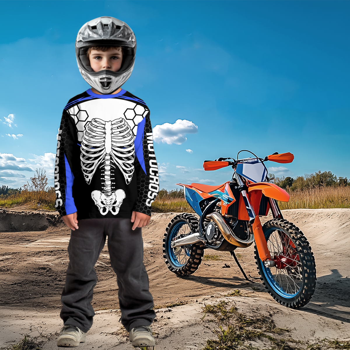 Blue Bone Motocross Racing Jersey UPF30+ MX Racing Dirt Bike Jersey Kid Men Women DNT01