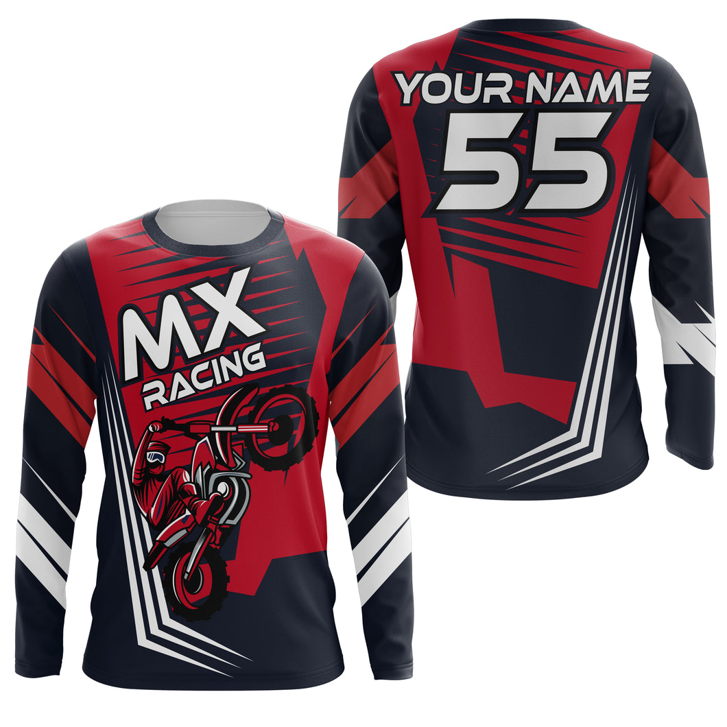 Kid Men Women Motocross Jersey Personalized UPF30+ Red Dirt Bike Off-Road Jersey Motocross Shirt PDT657