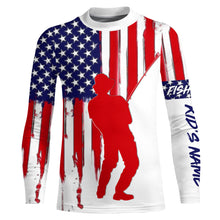 Load image into Gallery viewer, American Flag Fisherman Performance Custom Name Long Sleeves Patriotic Fishing Shirts TTN126