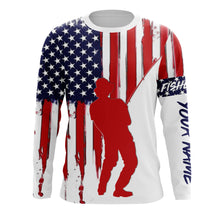 Load image into Gallery viewer, American Flag Fisherman Performance Custom Name Long Sleeves Patriotic Fishing Shirts TTN126