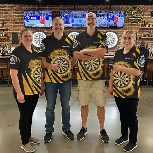 Gold Flames Dragon Dartboard Women Darts Quarter-Zip Shirt Custom Dragon Team Dart League Shirt NYN2068