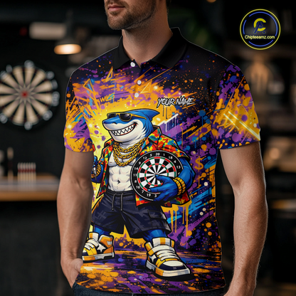 Custom Funny Shark Dart Shirts for Men Darts Team Jerseys Dart Tournament Polo & 1/4 Zip NNT136
