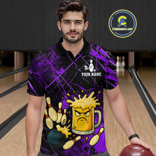 Load image into Gallery viewer, Custom Purple Funny Beer Bowling Shirt Team Bowling League Jersey for Men Bowling Outfit QZT767