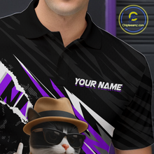 Load image into Gallery viewer, Custom Purple Funny Cat Bowling Jersey for Men Bowling Shirt Polo &amp; 1/4 Zip Bowling Team Shirts HNT136