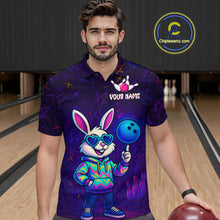Load image into Gallery viewer, Custom Neon Funny Bunny Bowling Team Shirt Polo &amp; 1/4 Zip Bowling Jersey for Men QZT789