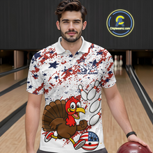 Load image into Gallery viewer, American Funny Turkey Bowling Team Shirt for Men Custom Bowling Jersey Polo Thanksgiving Bowling Outfit QZT775