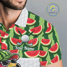 Load image into Gallery viewer, Golfing Flamingo Mens Funny Golf Polo Shirt Custom Green Pattern Watermelon Golf Ball Clothes Shirts NHT740