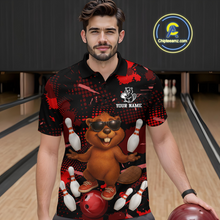 Load image into Gallery viewer, Custom Red Funny Beaver Bowling Team Shirt Men Bowling League Jersey Polo Bowling Outfit QZT764