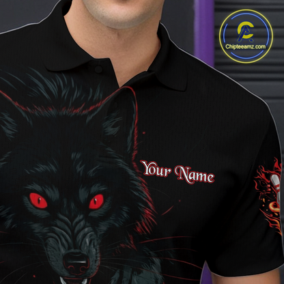 Custom Flame Wolf  Bowling Jersey for Men Bowling Uniform Polo & 1/4 Zip Bowling Team Shirts HNT144