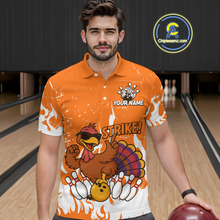 Load image into Gallery viewer, Custom Orange Funny Turkey Bowling Jersey for Men Thanksgiving Bowling Team Shirts HNT115