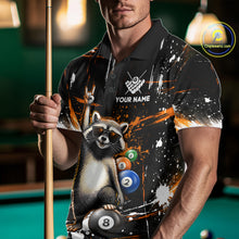 Load image into Gallery viewer, Custom Orange Funny Raccoon Billiard Shirt for Men 8 Ball Pool Billiard Jersey Polo &amp; 1/4-Zip BHT5