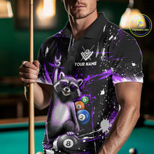 Load image into Gallery viewer, Custom Purple Funny Raccoon Billiard Shirt for Men 8 Ball Pool Billiard Jersey Polo &amp; 1/4-Zip BHT5