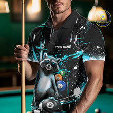 Load image into Gallery viewer, Custom Turquoise Funny Raccoon Billiard Shirt for Men 8 Ball Pool Billiard Jersey Polo &amp; 1/4-Zip BHT5