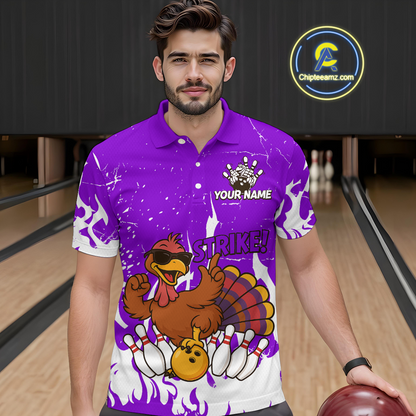 Custom Purple Funny Turkey Bowling Jersey for Men Thanksgiving Bowling Team Shirts HNT115